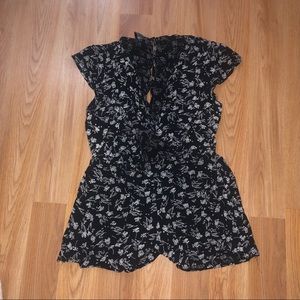 Black and white floral romper